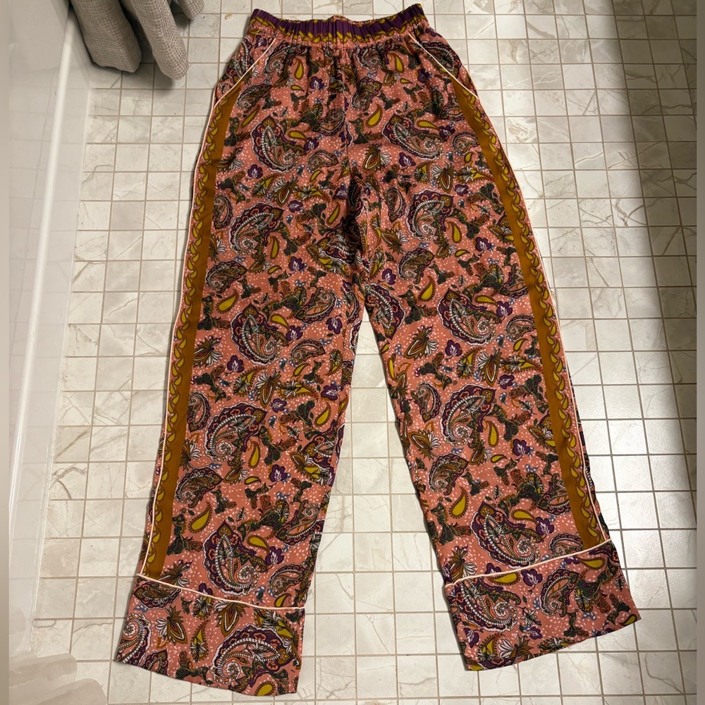 Pink and Orange Straight Leg Pants with Vibrant Paisley Print